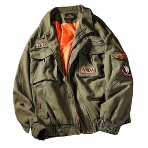 Herramerikanska multi-pocket Work Jacket 2024 Ny Autumn Trend Retro Casual Loose Enkelt Badge Air Force Pilot Jacket J4KL#