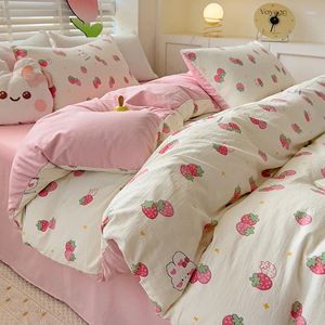 Set di biancheria da letto Copripiumino per bambini Fragola Cute Girls Cotone lavato Comodo e morbido piumino per la decorazione domestica