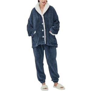 Gihuo Damen-Pamas-Set, flauschig, 2-teilig, Pyjama, flauschiges Oberteil, Hose, lose Korallen-Fleece-Loungewear, Nachtwäsche, Winter, warm