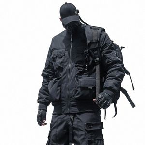 2023 W stylu technologii Multi-Pockets Tactical Tacets for Men Winter Motorcycle Punk Hip Hop Bomber Jacket Windbreaker Y56J#