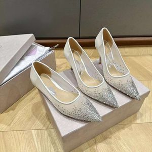 2024 Summer New Fairy Feng Shui Diamond Lace French Pointed Shallow Mouth High Slim Heels Sexy Single Shoes for Women