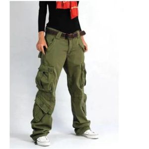 Mulheres calças de carga bolso algodão hip hop lazer calças soltas baggy militar do exército tático perna larga corredores plus size xxl
