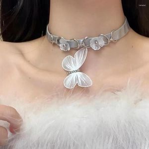 Hänghalsband vintage halsband klassisk kort överdriven läder rep silver färg blommor och fjäril choker goth smycken för kvinnor