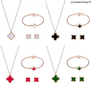 Korean classic clover suit titanium steel necklace womens simple fashion earrings bracelets niche light luxury net red jewelry