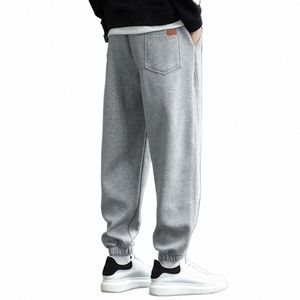 popular relaxado ajuste engrossar calças moletom homens sweatpants outono inverno à prova de frio 81Qb #