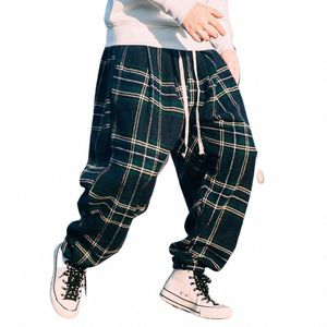 Outono inverno plus size grosso harem calças para roupas masculinas estilo chinês xadrez sweatpants oversize corredores hip hop calças h8aZ #