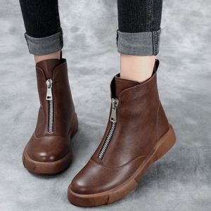 Stivali da donna stivali corti frontali autunno in stile britannico in stile morbido rotondo rotondo scarpe non scalette comode piatti casual botas femminine