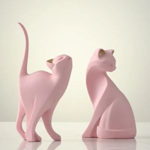 Skulpturen Neu eingetroffene rosa Katze als Heimdekoration, kreative Katzenstatue, Wohnzimmer-Schlafzimmer-Desktop-Dekoration, Kunstharz-Skulptur, Bastelgeschenk