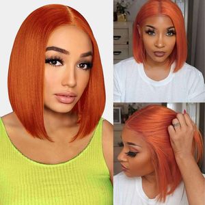 Keytac Ginger Orange 13x4 Wig Wig di pizzo Frontale Bob per donne nere parrucche senza spinte pre -foraggio del 150% di densità dritta capelli umani corti Vergine brasiliana (10 pollici)