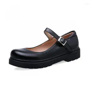 Casual Shoes 33-43 Women Flats Round Head Low Heel Pu Leather Black för