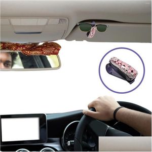 Other Interior Accessories Clothes Hanging Rack Stand Glasses Clip Rhinestones Car Visor Eyeglasses Holder Drop Delivery Automobiles M Otjf4