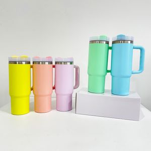 Wholesale macaron matt sublimation vacuum insulated H2.0 30oz Travel stainless steel Tumbler Mug thermos bottle cup with handle for personalized logo