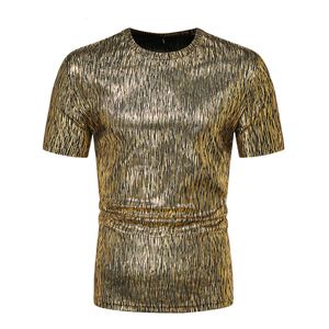 Men's Glitter Line Bronzing T Shirts Summer Short Sleeve V Neck T Shirt Men Hip Hop Party Prom Stage Clothing for Men 2XL 210522