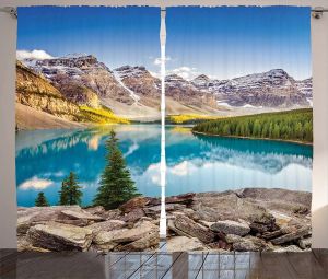 Curtains Landscape Curtains Still Calm Lake and Mountain Landscape with Rock and Sky Dream Life Living Room Bedroom Window Drapes