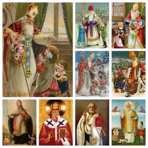 Stitch Saint Nicholas and Children Diamond Mosaic Pintura St Nicholas Papai Noel