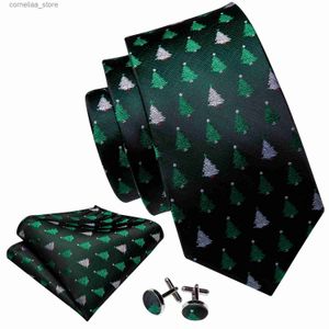 Neck Ties Neck Ties Green Christmas Tree Silk Men Tie Jacquard Necktie Hankerchief Cufflinks Set Xmas Festival Bell Snow Santa Reindeer Barry.Wang Y240325