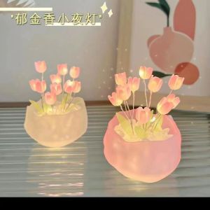 Artesanato tulipe DIY Night Light, Eternal Flower Pot Planting, Filme de Filme Currolado Diy Diy Sleep Light Home Ornament Annor Birthday Gift