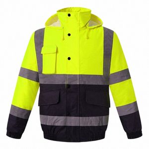 high Visibility Reflective Witnter Jacket Men Waterproof Thickened Safety Coat for Outdoor Work Hi Vis Workwear Bomber Jacket Q2bF#