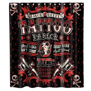 Curtains Vintage Punk Style Tattoo Pirate Sailor Skull Funny Theme Fabric Tattoo Shower Curtain Halloween Bathroom Decor Set with Hooks