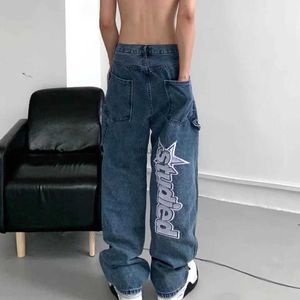 Męskie dżinsy jeansowe nowe uliczne męskie dżinsy retro harajuku hip hop List do druku termicznego Extra duże proste dżinsy Y2K JeanSl2403