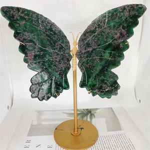 Statuette decorative Rubino naturale in zoisite Ali di farfalla Intaglio di cristallo Artigianato Energia curativa Pietra fortunata Decorazione della casa Regalo di compleanno