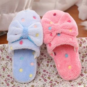 Furry Winter Slippers Warm 471 Women Brand Soft Indoor Floor Slipper Cute Bowtie Home Shoes Ladies Designer Slides 70259