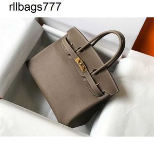 Äkta läder BK Luxury Handväska Little Cow Bag Epsom Elephant Grey Classic Home Handmade Women's Bag Honey Wax Thread