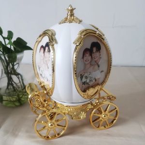 Moldura rotativa com exibição de imagem personalizada, 4 molduras para fotos, abóbora personalizada, caixa de música para carro, moldura para fotos, mesa decorativa