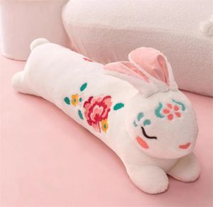 Cartoon Rabbit Flower Embroideried Long Soft Plush Pillow Cushion Case Home Sofa Bedroom Anime Gift 240306