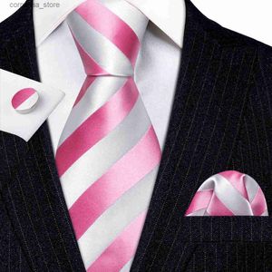 Neck Ties Designer Ties for Men Pink Silver Striped Red Purple Blue Gold Necktie Pocket Square Cufflinks Set Wedding Gift BarryWang 6240 Y240325