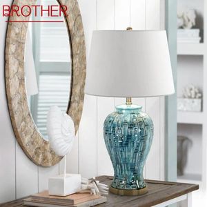 Table Lamps BROTHER Contemporary Ceramic Lamp LED Creative American Style Blue Desk Light For Decor Home Living Room Bedroom