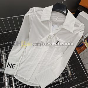 Kadınlar Nefes Alabilir Tişörtlü Yakel Boyun Tee Twe Tie yaz uzun kollu tees tasarımcı mektubu işlemeli bluzlar