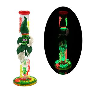 1 pc, Glasbubbler mit festem Diffusor -Downstamm -Wasserrohrbongs, handgemaltem farbigem Polymer -Ton -Bong mit 420 Muster, dunkler Borosilikat -Glasrauchrohre leuchten