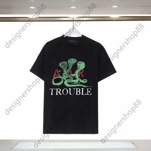 Tik Tok Influencer Samma designer Brand Pure Cotton Am Short Sleeve Summer New Three Headed Snake Letter Tryckt Tryckt Kort ärm Loose T-shirt Svart och vita män