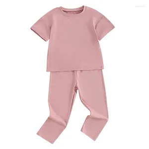 Zestawy odzieży małe dziewczynki chłopiec podstawowy solidny dwuczęściowy zestaw ubrań T SHIRTS I PANTY Casual Baby Girl Summer