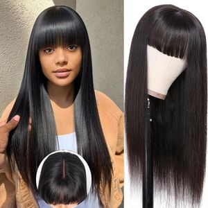 Bone Straight Wig with Bang 3x1 HD Lace Closure 30 Inch Human Hair Bob Wig Full Machine Made Fringe Glueless baby hair Wigs