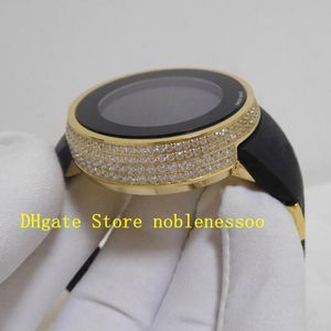 Med originallådan Herrklocka Mens unisex Women's Black Digital Dial Dual Time 44mm Yellow Gold Diamond Bezel YA114207 Q258R