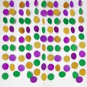Party Decoration Gold Purple Green Circle Dots Garland Kit Mardi Gras Paper Bead Polk Dot Streamers för Shrove Tuesday Supplies
