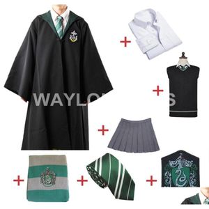 Theme Costume Slytherin Cosplay Robe Cloak Plover Sweater Shirt Skirt Tie Badge Scarf For Harris Costume3015513 Drop Delivery Appare Dhqlv