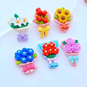 Figurine decorative 12 pezzi carino mini simulato bouquet/fiore cabochon in resina con retro piatto scrapbooking gioielli fai da te decorazione artigianale