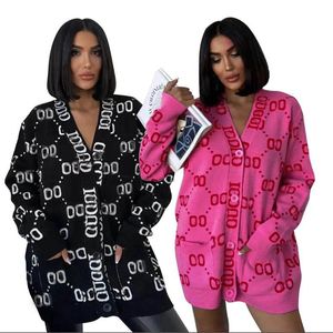 Designer Single Breasted Coat Women V neck Sweater Knit Cardigan Knitted Loose Coats Letter Printed Sweaters Ladies OuterWear Thick Streetwear Hoodies
