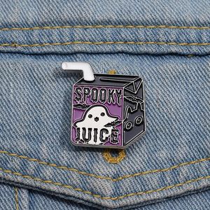 Spooky Juice Emamel Pins Custom Ghost Cat Bat Brooches Lapel Badges Punk Gothic Jewelry Gift To Friends