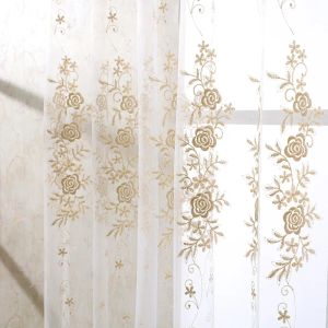 Gardiner europeiska gyllene lyxiga rena tyllgardiner för kök beige fönster gardin broderade draperier för vardagsrum sovrum kortinor