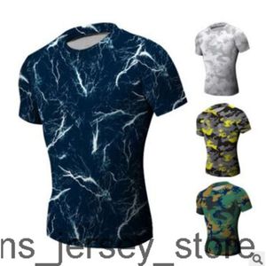 Novos homens camisetas de manga curta o-pescoço compressão topos legal pele collants camo roupas de treino ginásios magro ajuste treino musculação wear azul