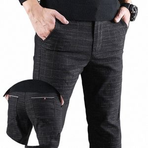 2020 Fi Men's Casual Pants Slim Fit Straight Pants Mens Plaid Pants Youth Dr Formal Trousers Black Grey Blue H0GG#