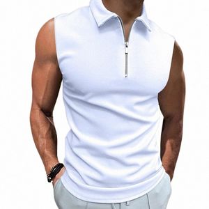 uomo estate fi bavero cerniera canotta casual comode magliette di alta qualità t-shirt S7na #