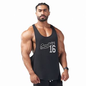 muscle Men Gym Fitn Bodybuilding Workout Cott Sleevel Tank Tops Male Summer Casual Stringer Singlet Solid Vest Clothing Y2AH#