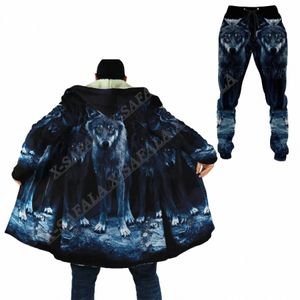 Native Dark Wolf Mo Dicke Warme Kapuzenmantel Jogginghose Combo Set Mantel Mantel Winddicht Fleece Unisex Jogger Hosen G0fG #