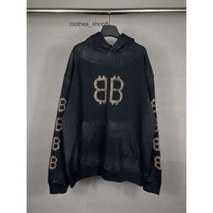 Tasarımcı Hoodie Balencigs Moda Hoodies Hoody Mens Sweaters Yüksek Kalite Doğru Versiyon 24 Çift B Çamur Boyalı Terry Pamuk Eski Gevşek Gra Myv3