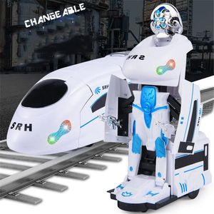 2 in 1 treno di deformazione elettrico robot giocattolo musicale leggero modello di auto robot di trasformazione universale bambini ragazzi giocattoli di apprendimento 240319